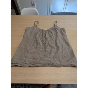 Eileen Fisher Organic Linen Sequin Natural Beige Spaghetti Strap Tank Large